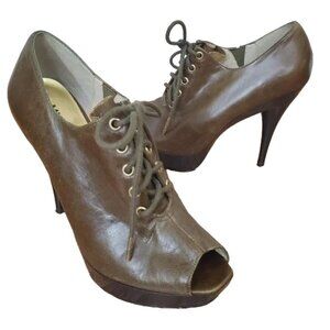 Michael Kors Booties Womens 8M Oxford Platform Stiletto Heels Leather Peep Toe